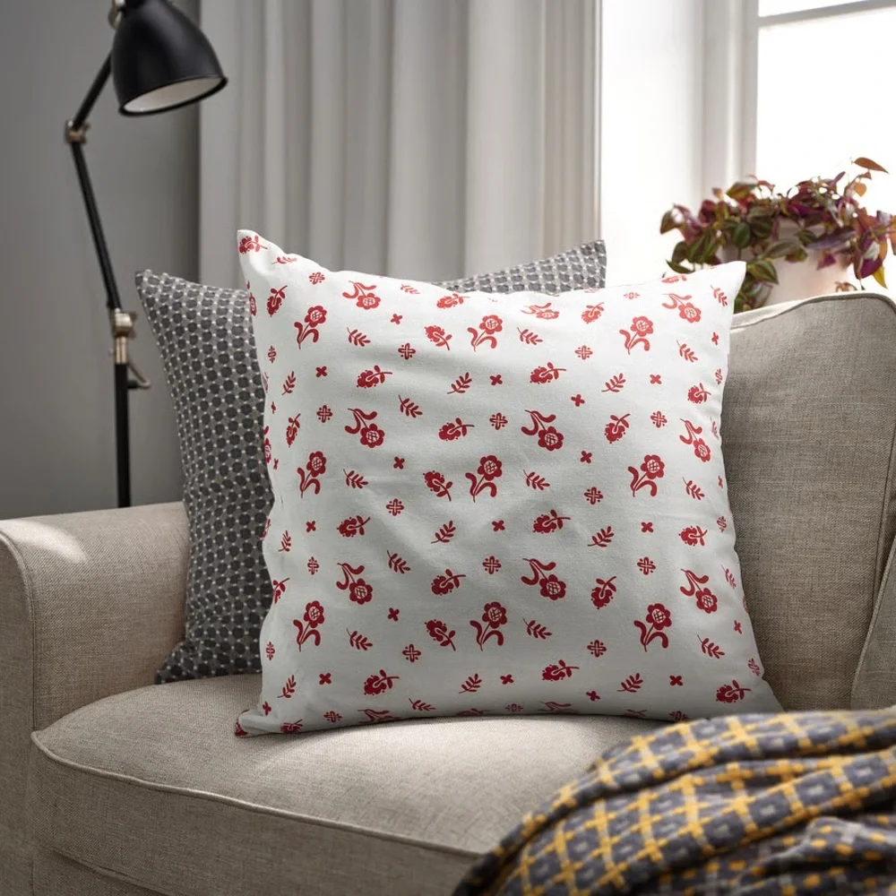 2 Red Floral Print Throw Pillow Covers